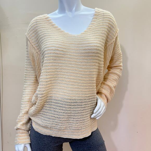 Free People Bumblebee Oversized Open Knit V-Neck Slouchy Sweater Peach Pink L - Picture 1 of 8